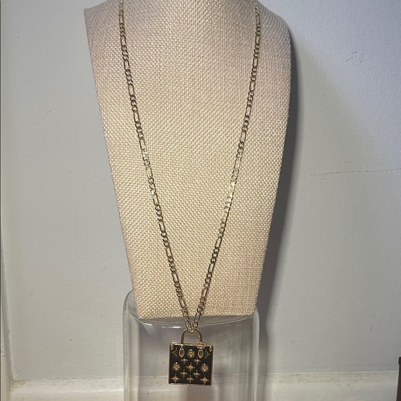 LV Goldtone Pendant stamped on back on a 24 inch Figaro Chain - Picture 3 of 3